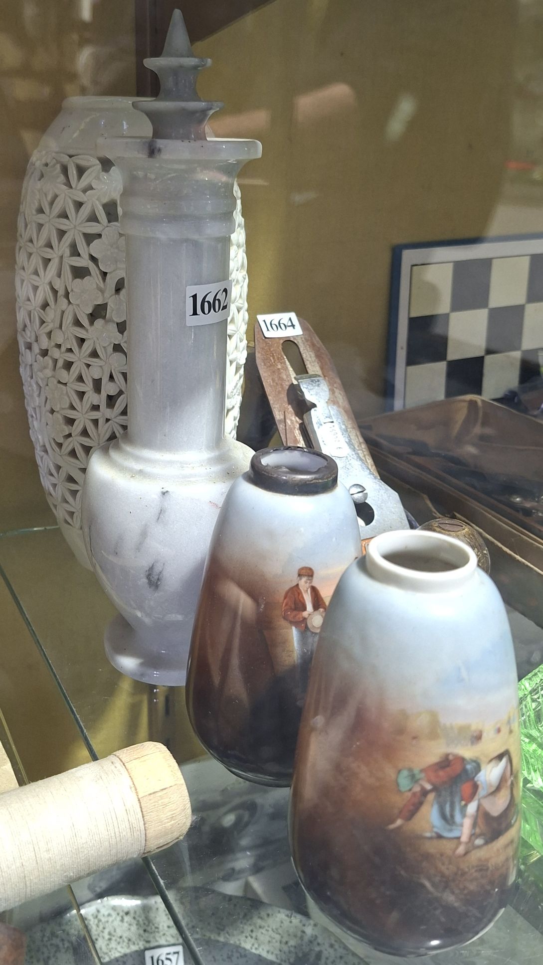 Three Vases And Marble Pot