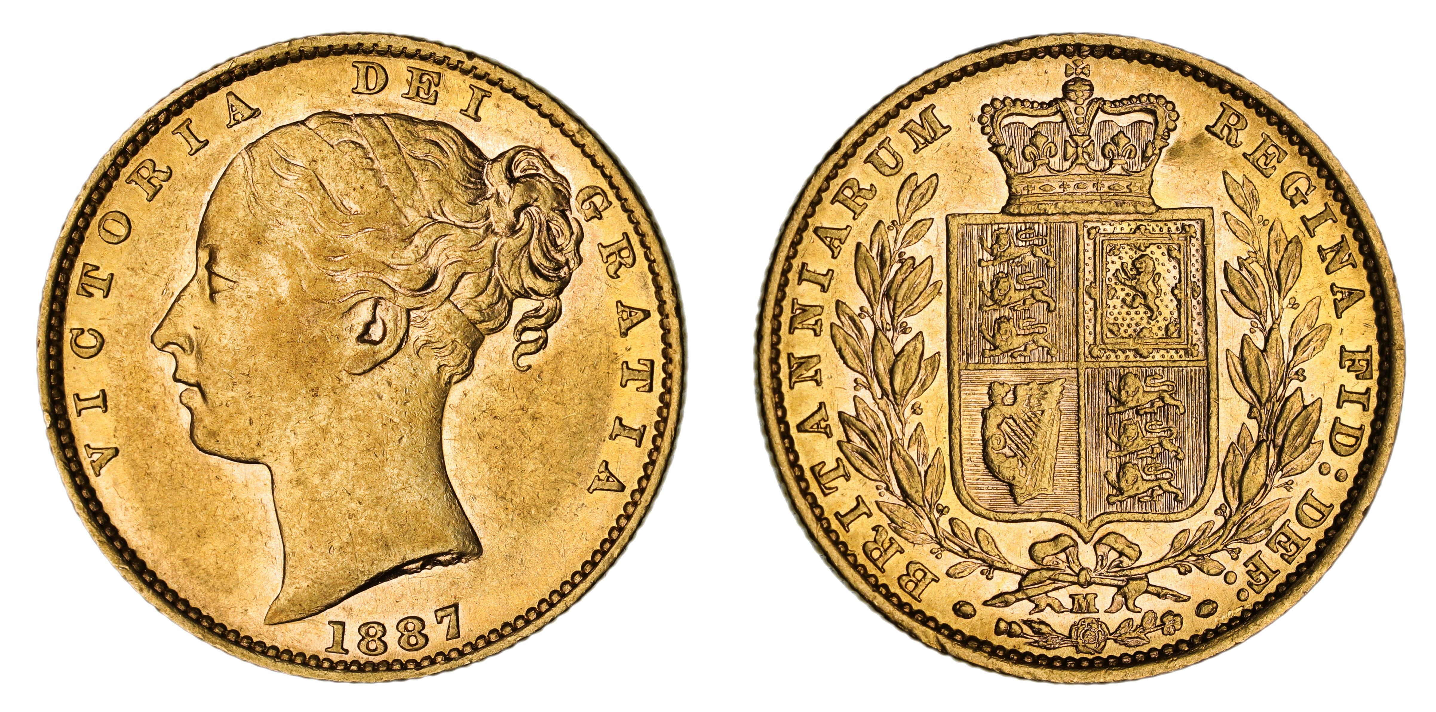 Victoria, Shield Reverse - Melbourne Mint - Young, Sovereign, 1887, gVF