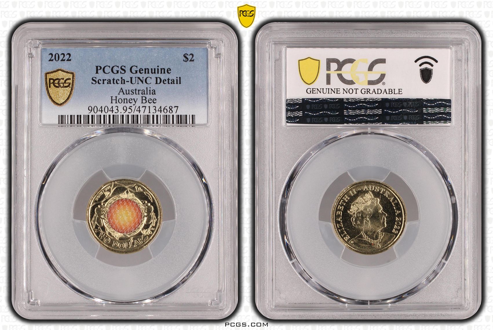Elizabeth II, Honey Bee Colorized, Two Dollar, 2022, PCGS Genuine - UNC Details (95 - Scratch)