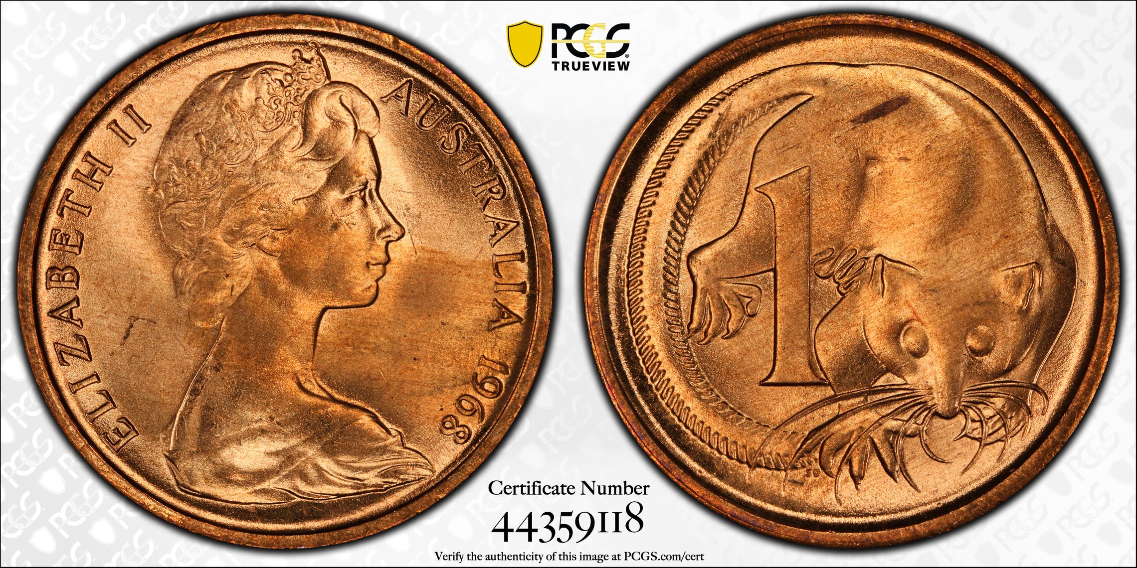 One Cent, 1968, PCGS MS66RD
