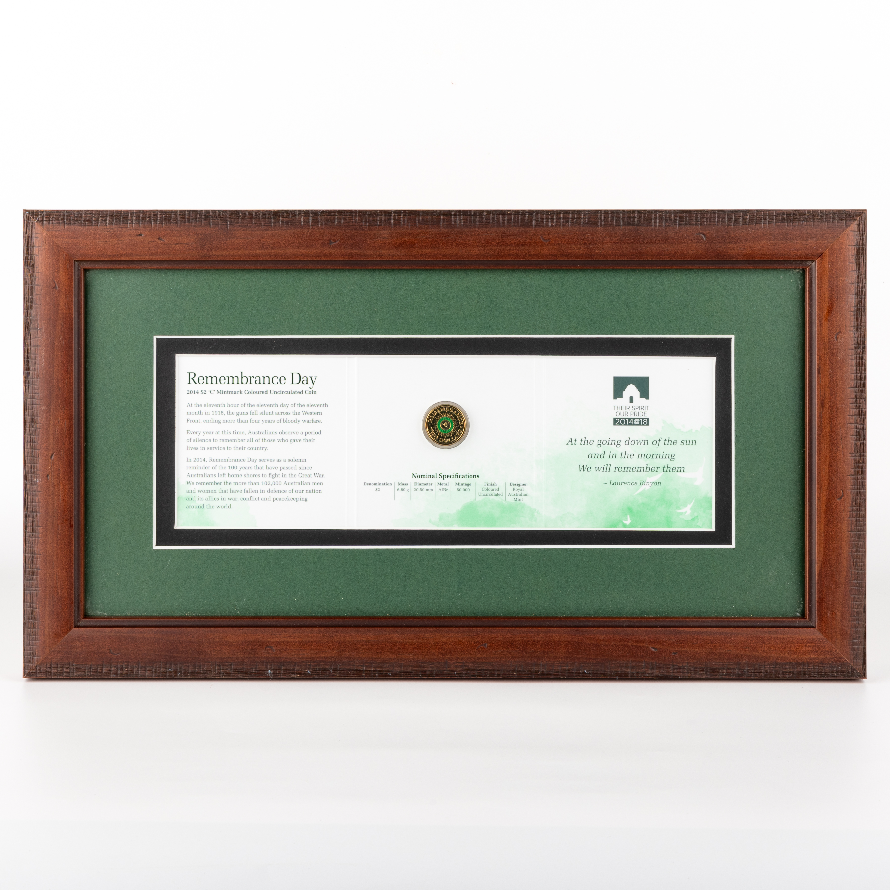 Elizabeth II, Framed Green Dove, Two Dollar, 2014-C, UNC