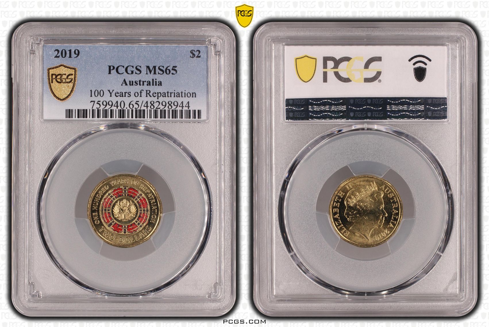 100 Years of Repatriation Colourised, Two Dollar, 2019, PCGS MS65