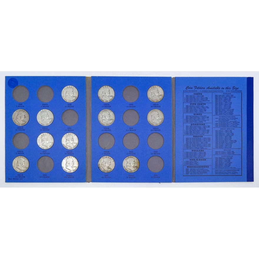US Benjamin Franklin Silver Half Dollar Blue Book 22pc
