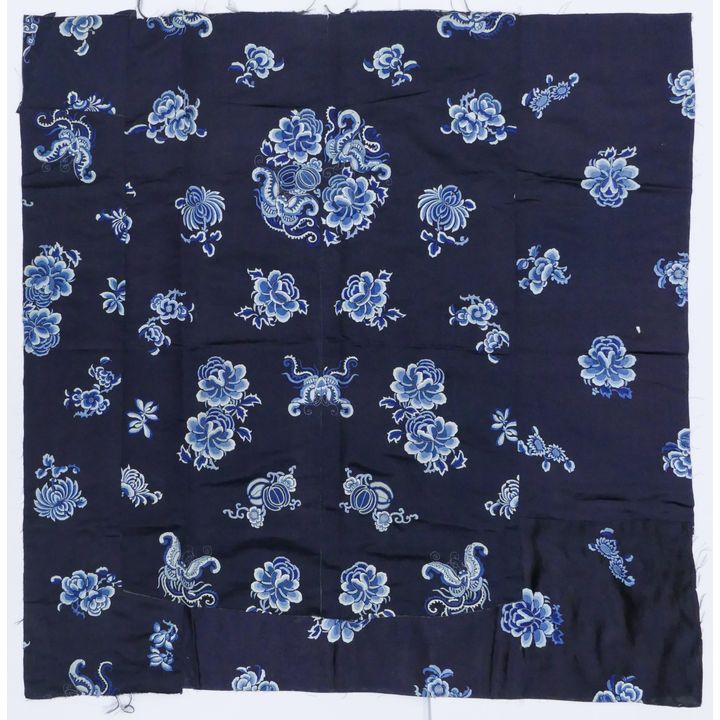 Chinese Qing Cobalt Silk Embroidered Robe Panel