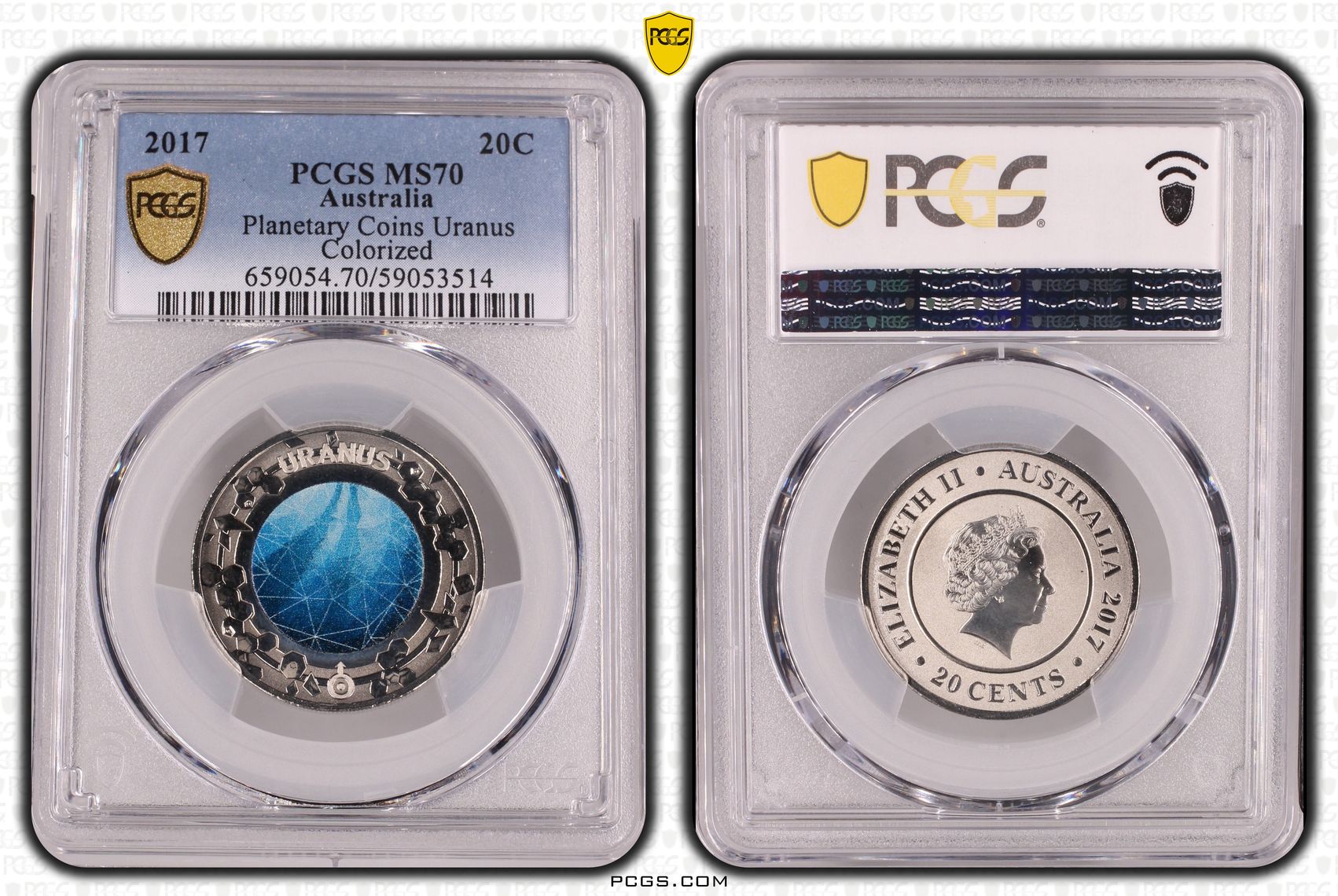 Planetary Coins Uranus Colorized, Twenty Cent, 2017, PCGS MS70