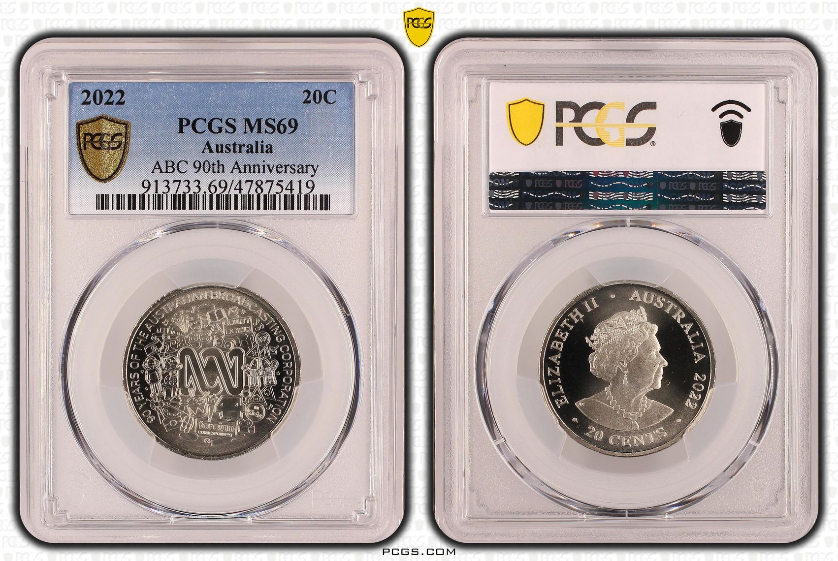 ABC 90th Anniversary , Twenty Cent, 2022, PCGS MS69