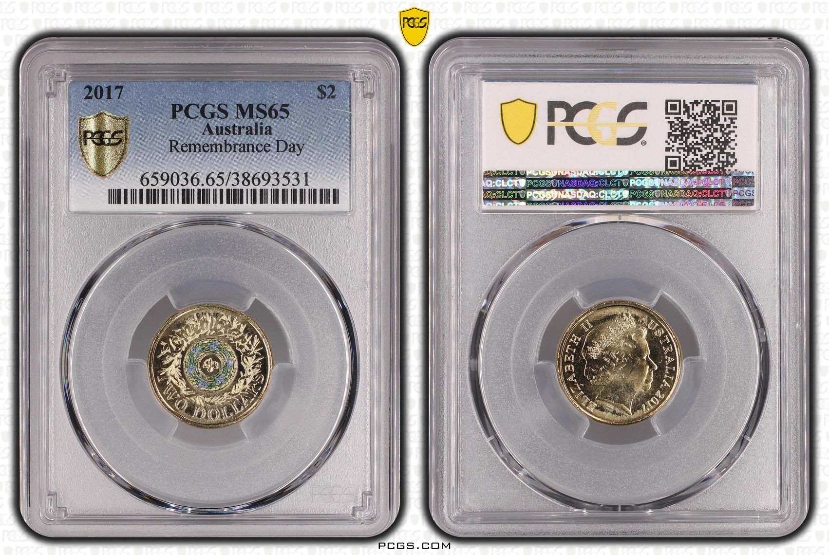 2017 Australia Two Dollar, $2 Remembrance Day PCGS - MS65 -531