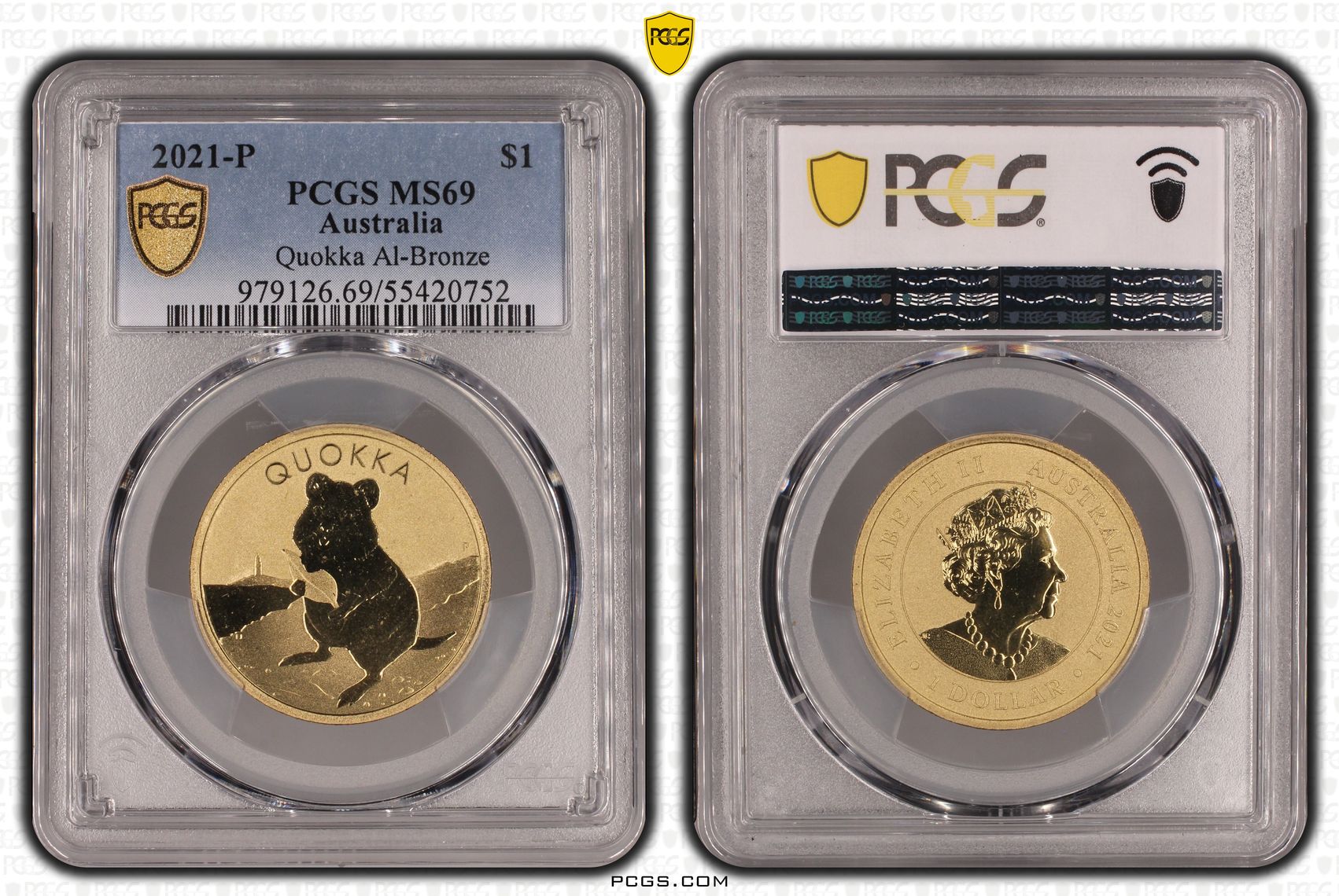 Quokka Al-Bronze, POP 2/0, One Dollar, 2021-P, PCGS MS69