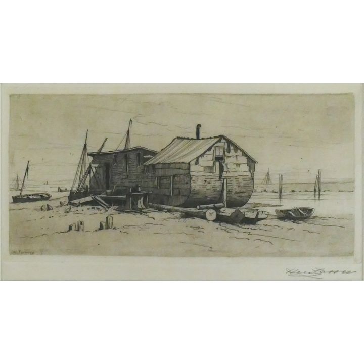 Henry Farrer ''A Sea-Side Residence'' Signed Etching Matted 16''x20''