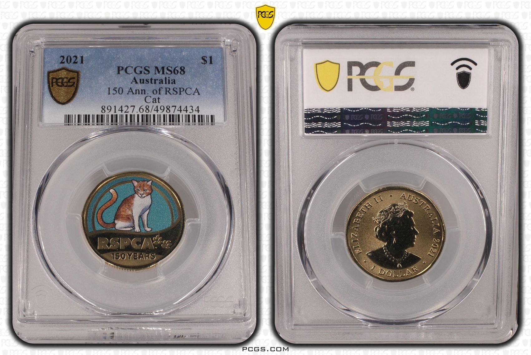 150 Ann. of RSPCA Cat , One Dollar, 2021, PCGS MS68