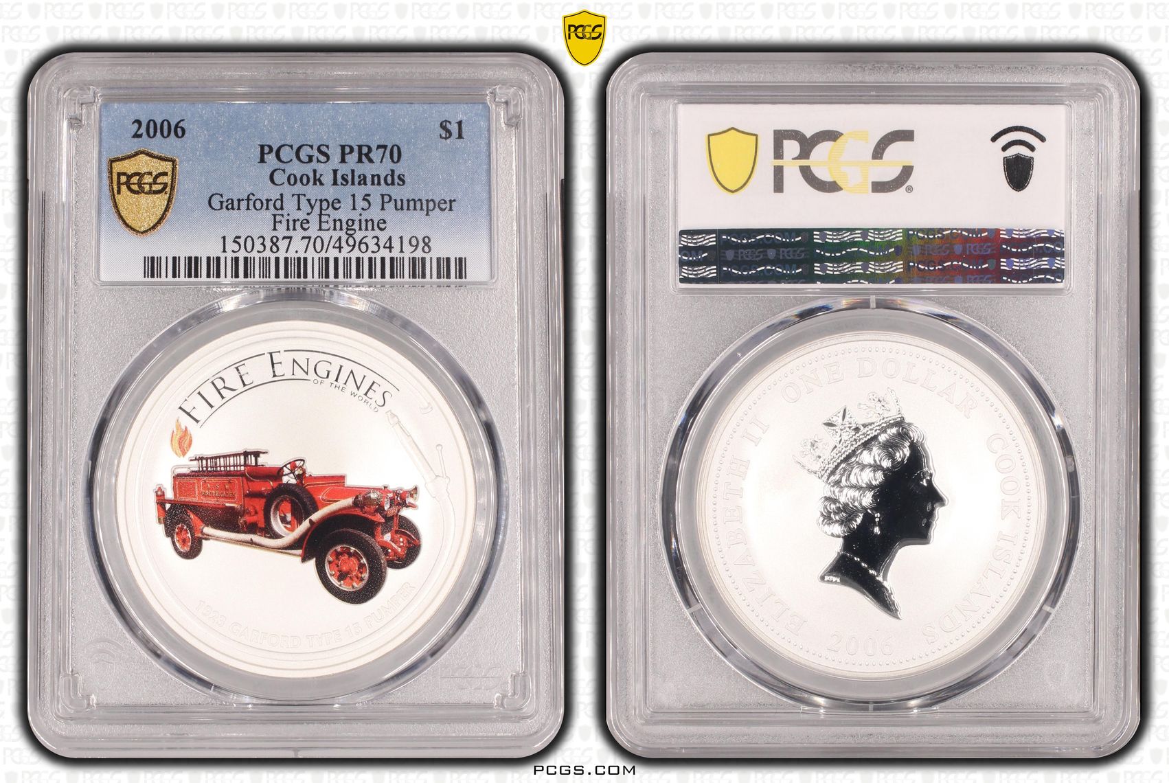 Cook Islands, Garford Type 15 Pumper Fire Engine POP 1/0, One Dollar, 2006, PCGS PR70
