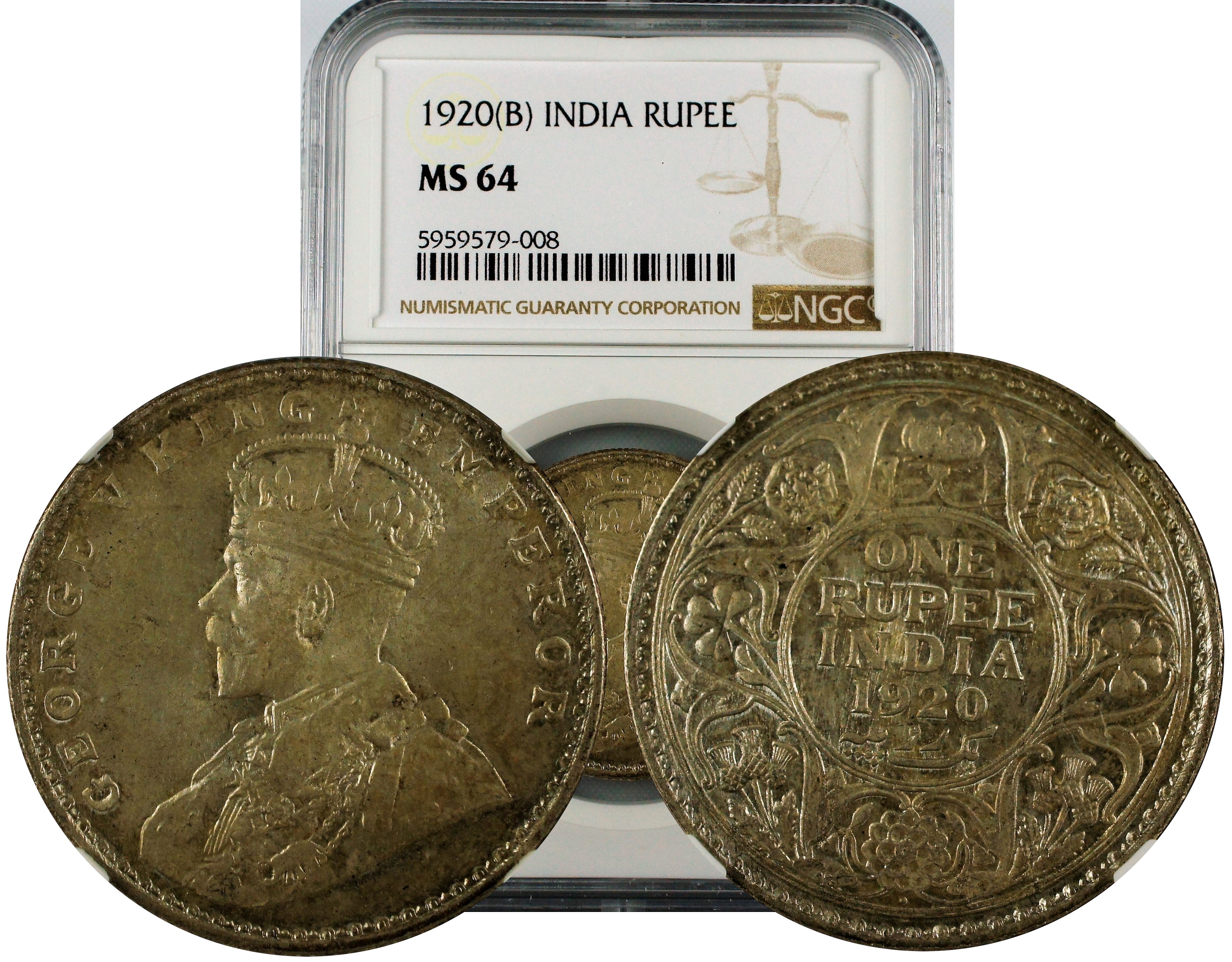 India British 1920 B Rupee NGC MS64