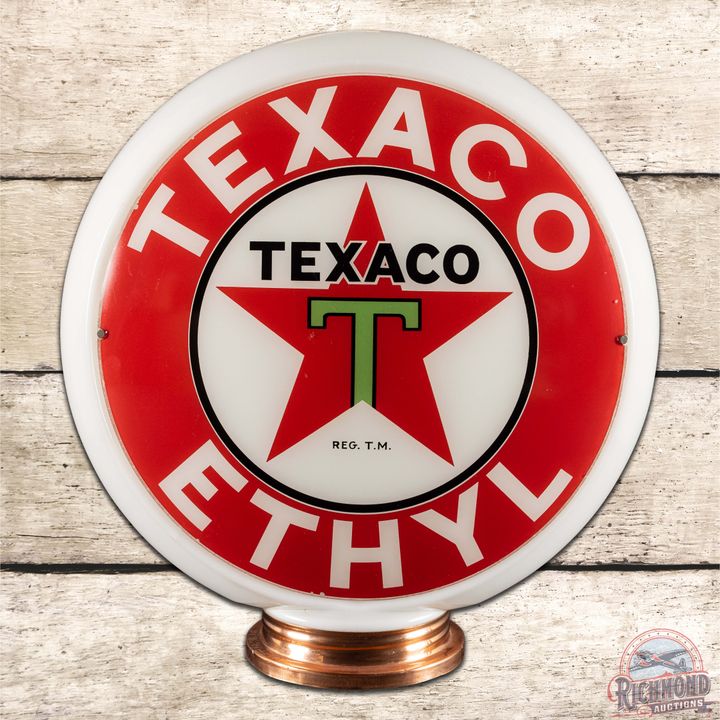 Texaco Ethyl 13.5" Complete Gas Pump Globe w/ Milk Glass Screw Base Body