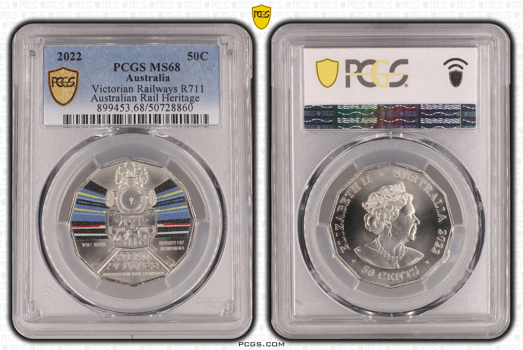 Victorian Railways R711 - Australian Rail Heritage , Fifty Cent, 2022, PCGS MS68