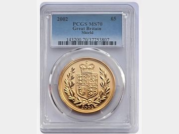 2002 GOLDEN JUBILEE GOLD 5 POUND COIN MS70 TOP POP!