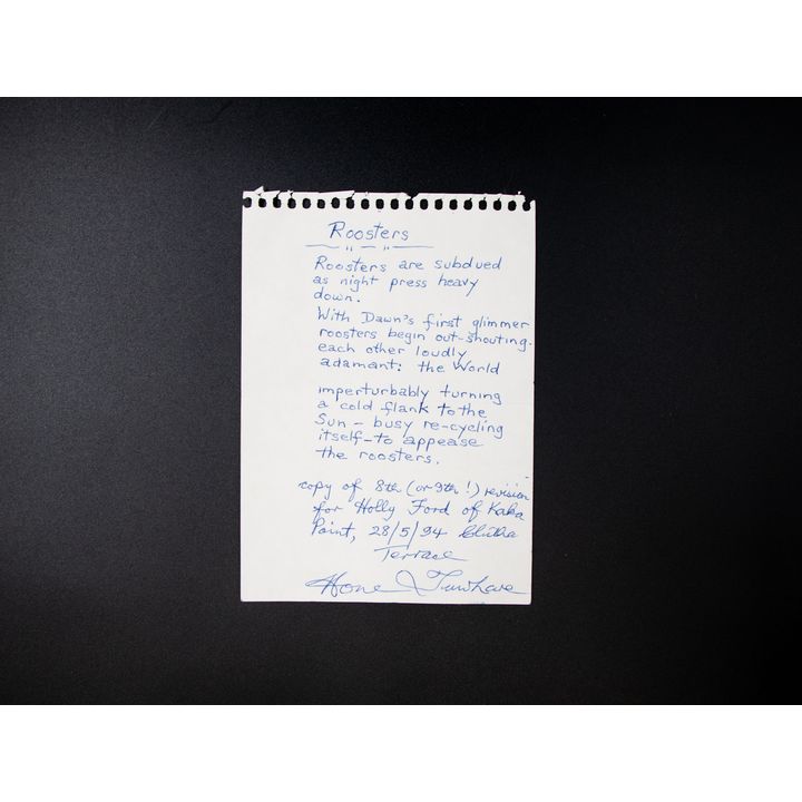 TUWHARE, HONE [manuscript poems] - Roosters