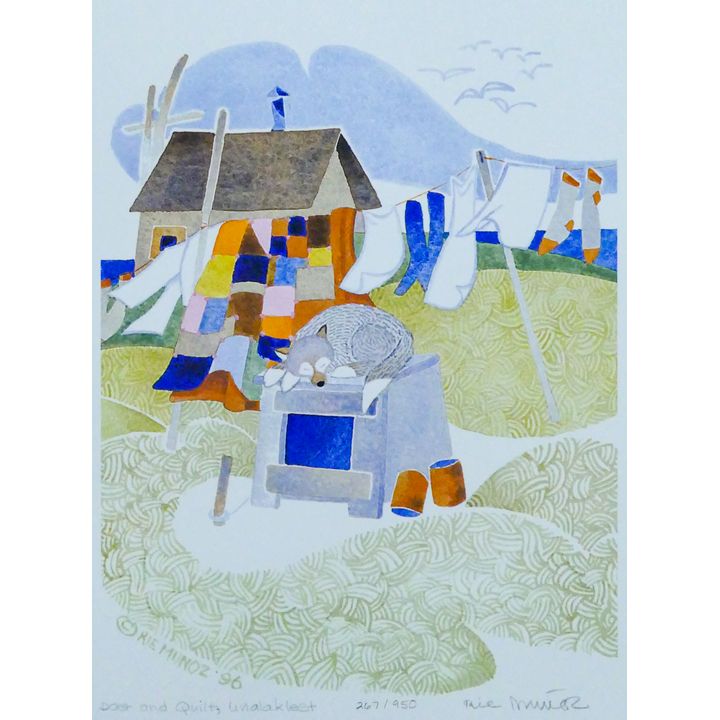 Rie Munoz ''Dog and Quilt, Unalakleet'' 1996 Signed
