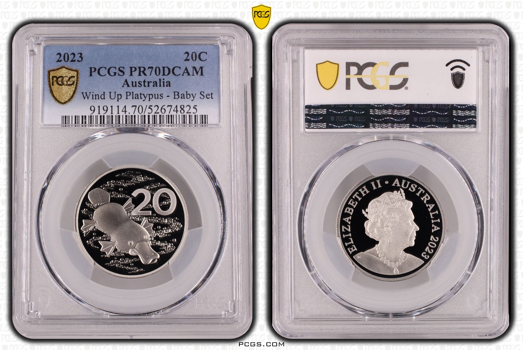 Wind Up Platypus - Baby Set, Twenty Cent, 2023, PCGS PR70DCAM