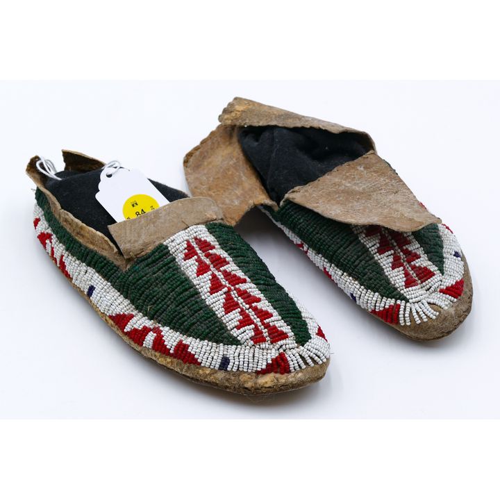 Pair Antique Plains Indian Beaded Child's Moccasin