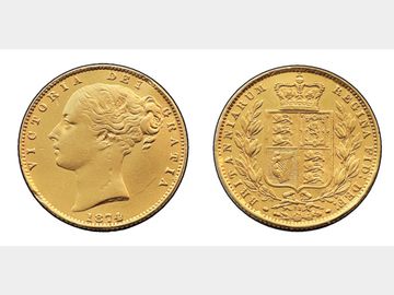 1874 VICTORIA LONDON MINT SOVEREIGN DIE 32 (RARE)