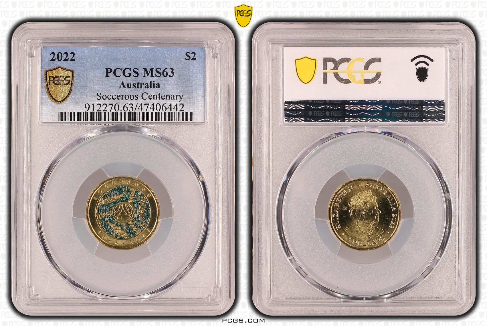 Elizabeth II, Socceroos Centenary, Two Dollar, 2022, PCGS MS63