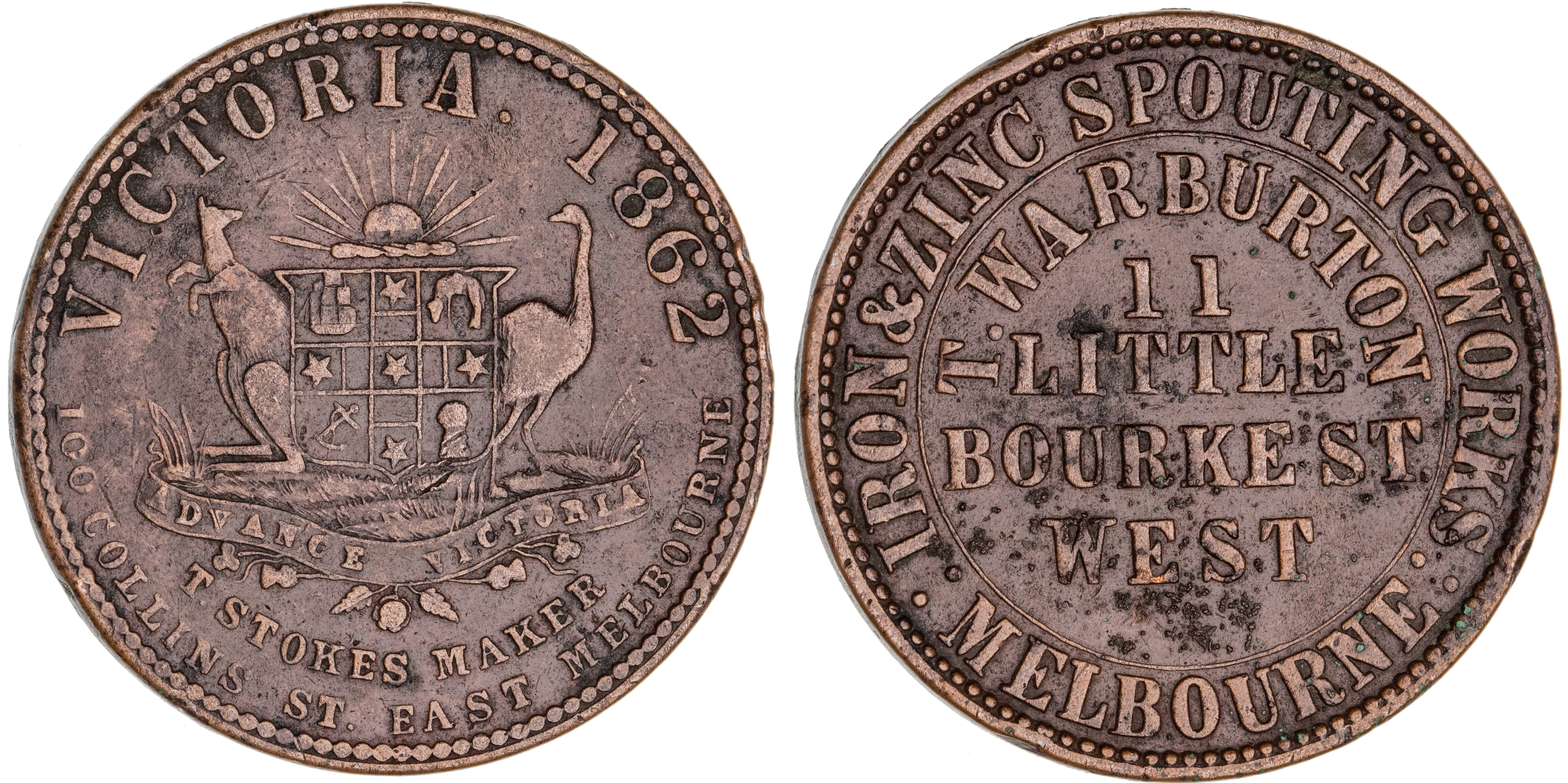 Melbourne, Victoria, T. Warburton, Penny, 1862, aVF