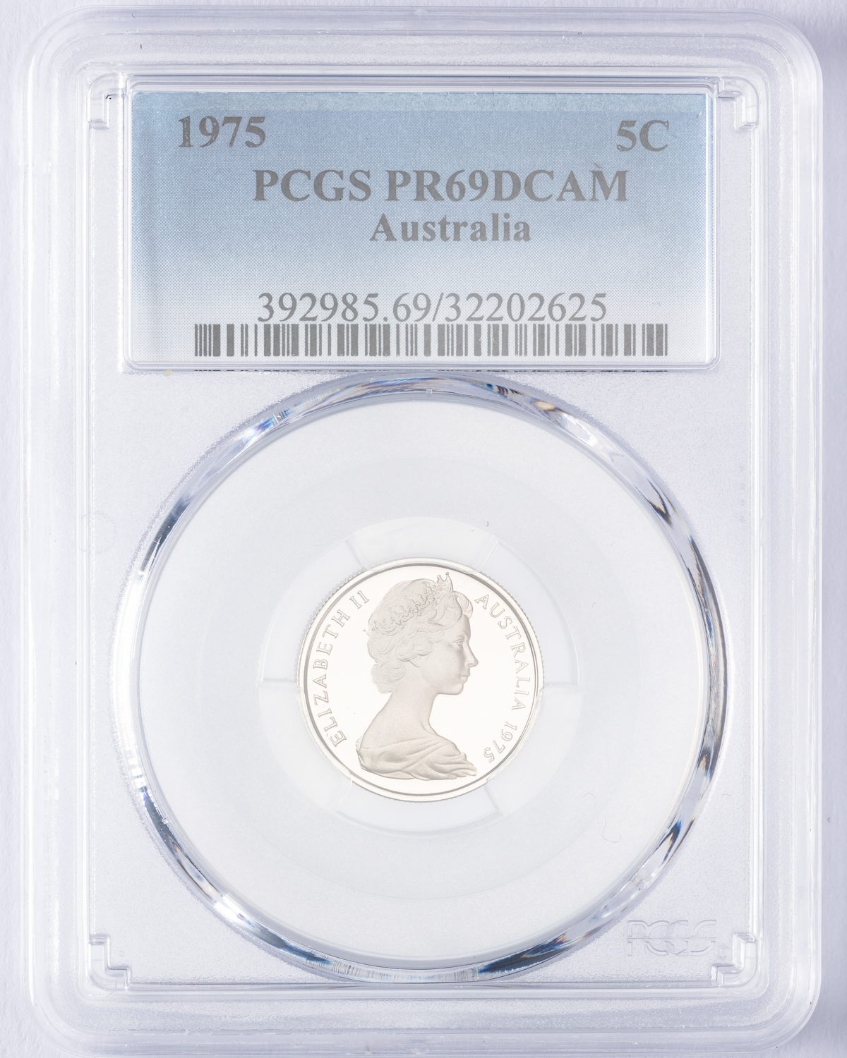 Elizabeth II, Five Cent, 1975, PCGS PR69DCAM