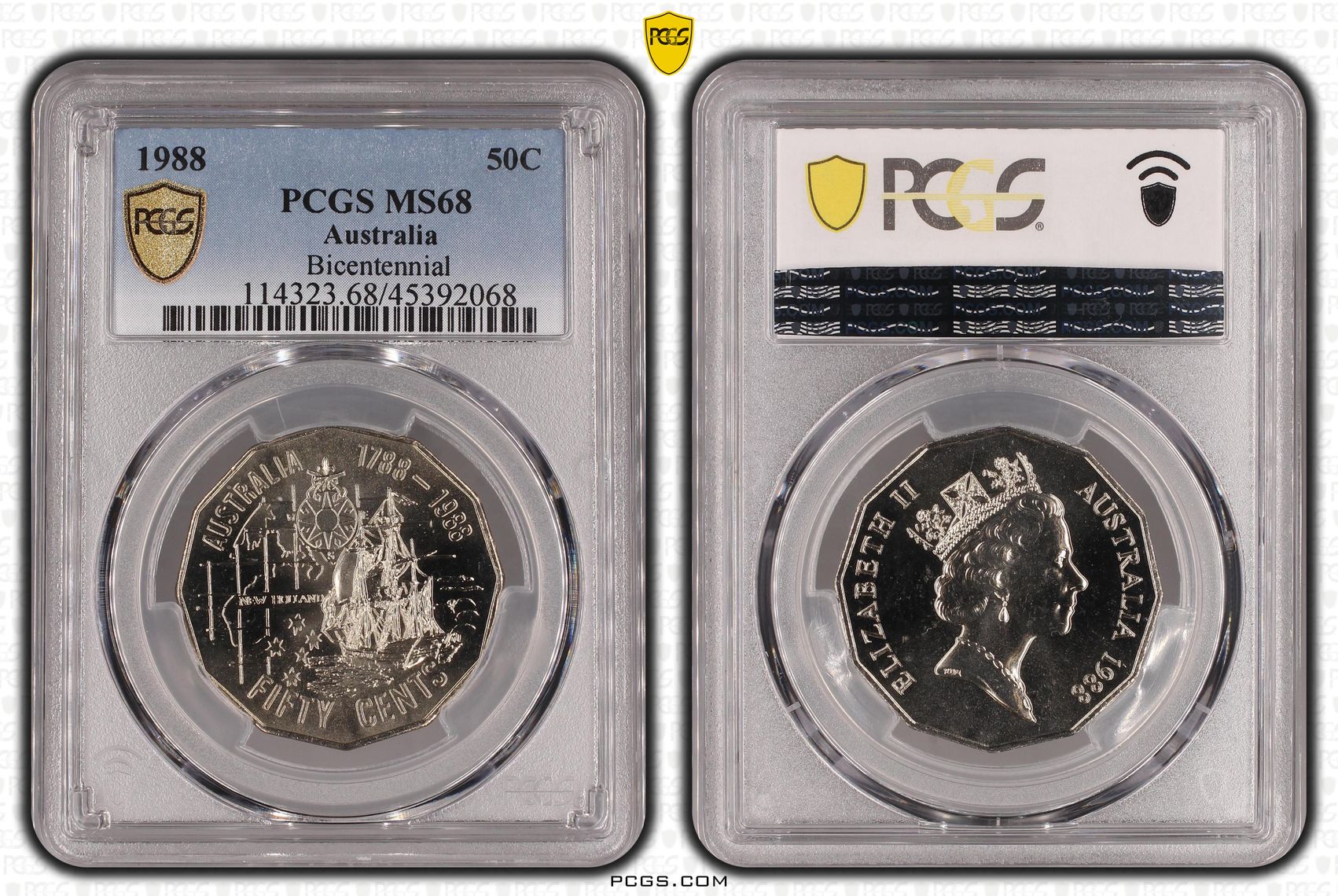 1988 Australia Fifty Cent, 50c Bicentennial PCGS - MS68 -068