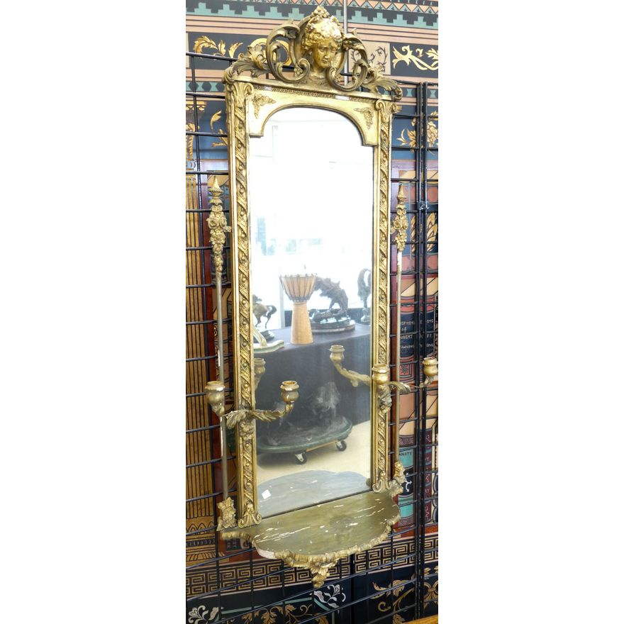 Pair French 18th Century Gilt Trumeau Mirrors - 50x20'' each (G)