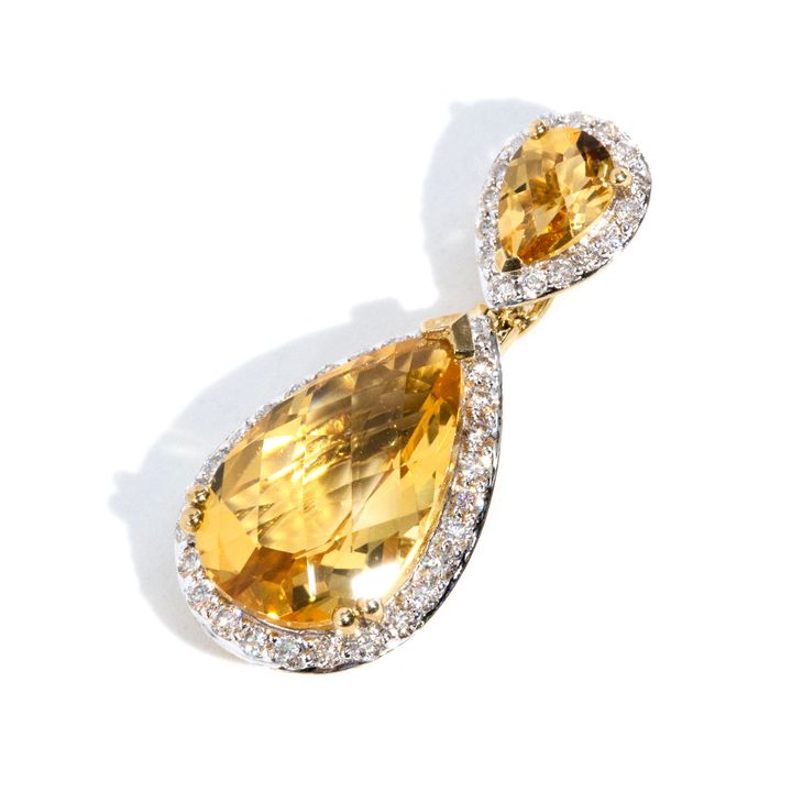 Citrine & Diamond Pendant 9ct Gold