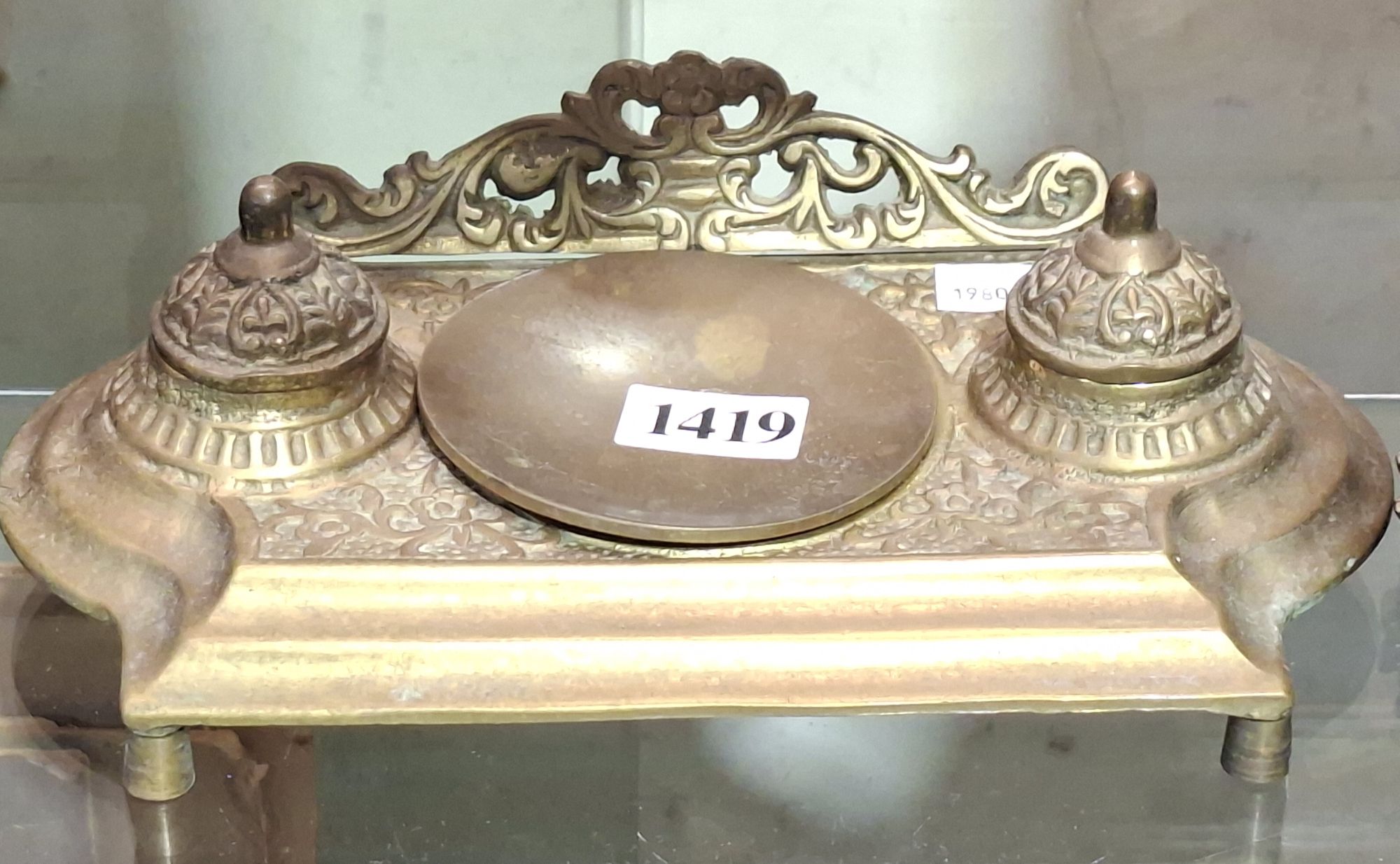 1419 · BRASS DOUBLE INKWELL