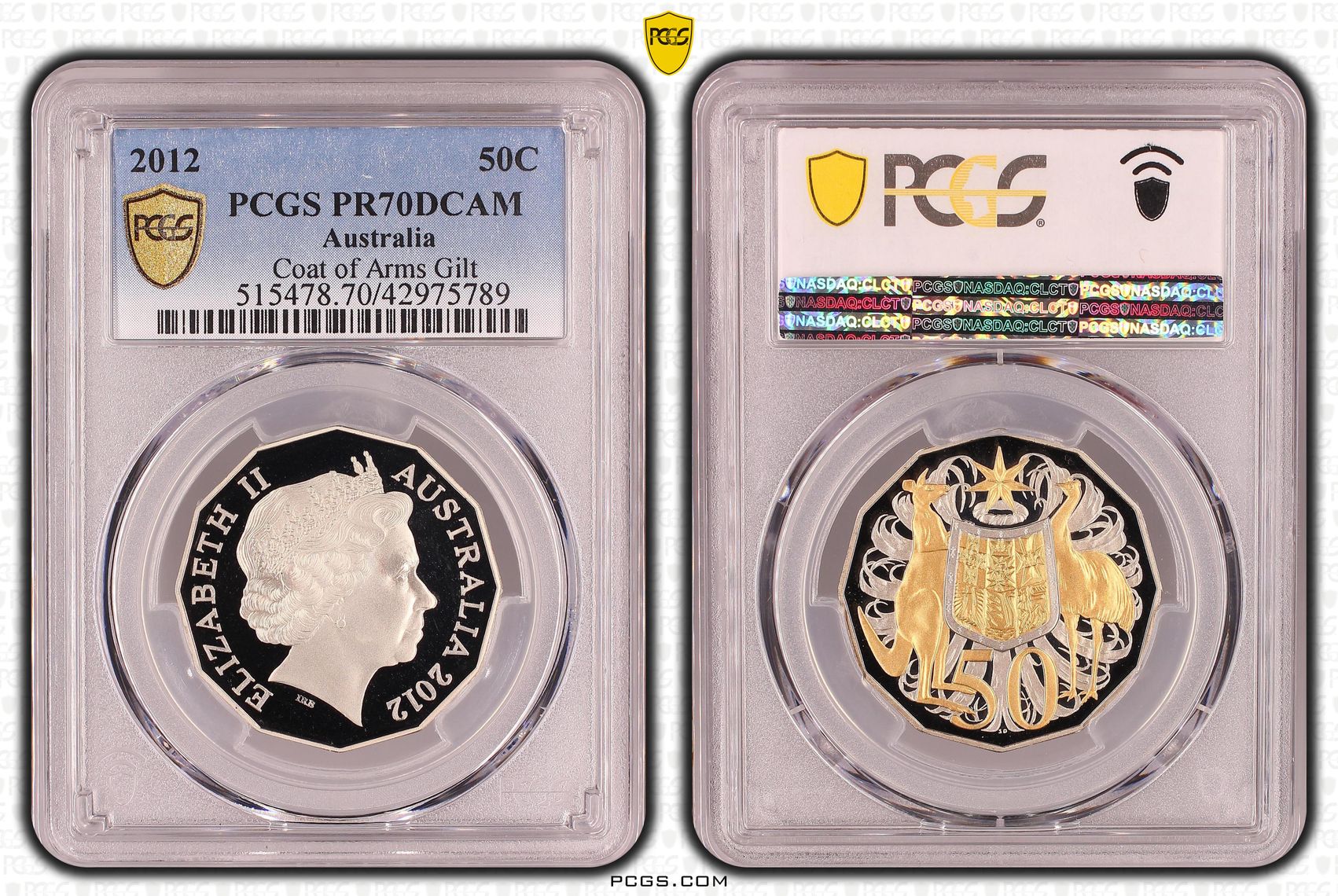 Elizabeth II, Coat of Arms Gilt, Fifty Cent, PR70DCAM , 2012 PCGS POP - 21/0