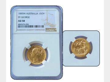 1885 MELBOURNE MINT YOUNG HEAD GOLD SOVEREIGN NGC AU 58