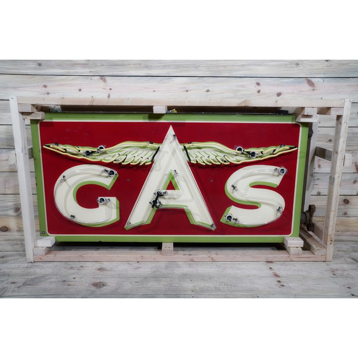 Flying A GAS w/ Chicken Wings Single Sided Porcelain Rolled Edge Original Neon Sign TAC 9