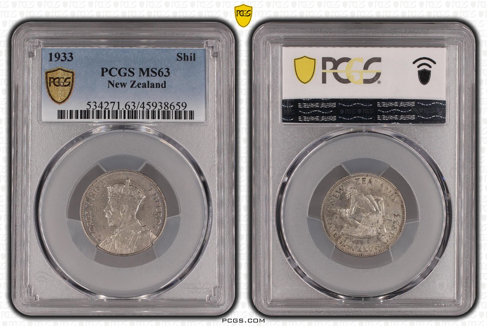 1933 New Zealand Shilling Silver PCGS - MS63 -659