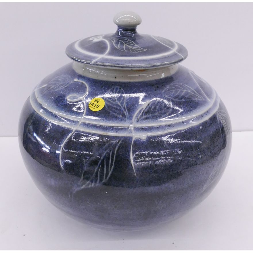 Baron Studio Pottery Blue Large Covered Jar- 12''