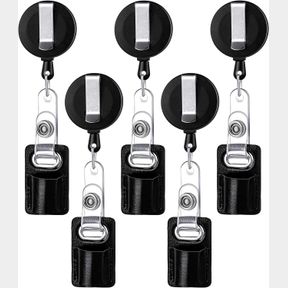5 PIECES RETRACTABLE PU LEATHER PEN HOLDER PORTABLE BADGE PEN SLEEVE LEATHER PEN POUCH FOR BADGE HOLDER SCHOOL OFFICE SUPPLIES, BL