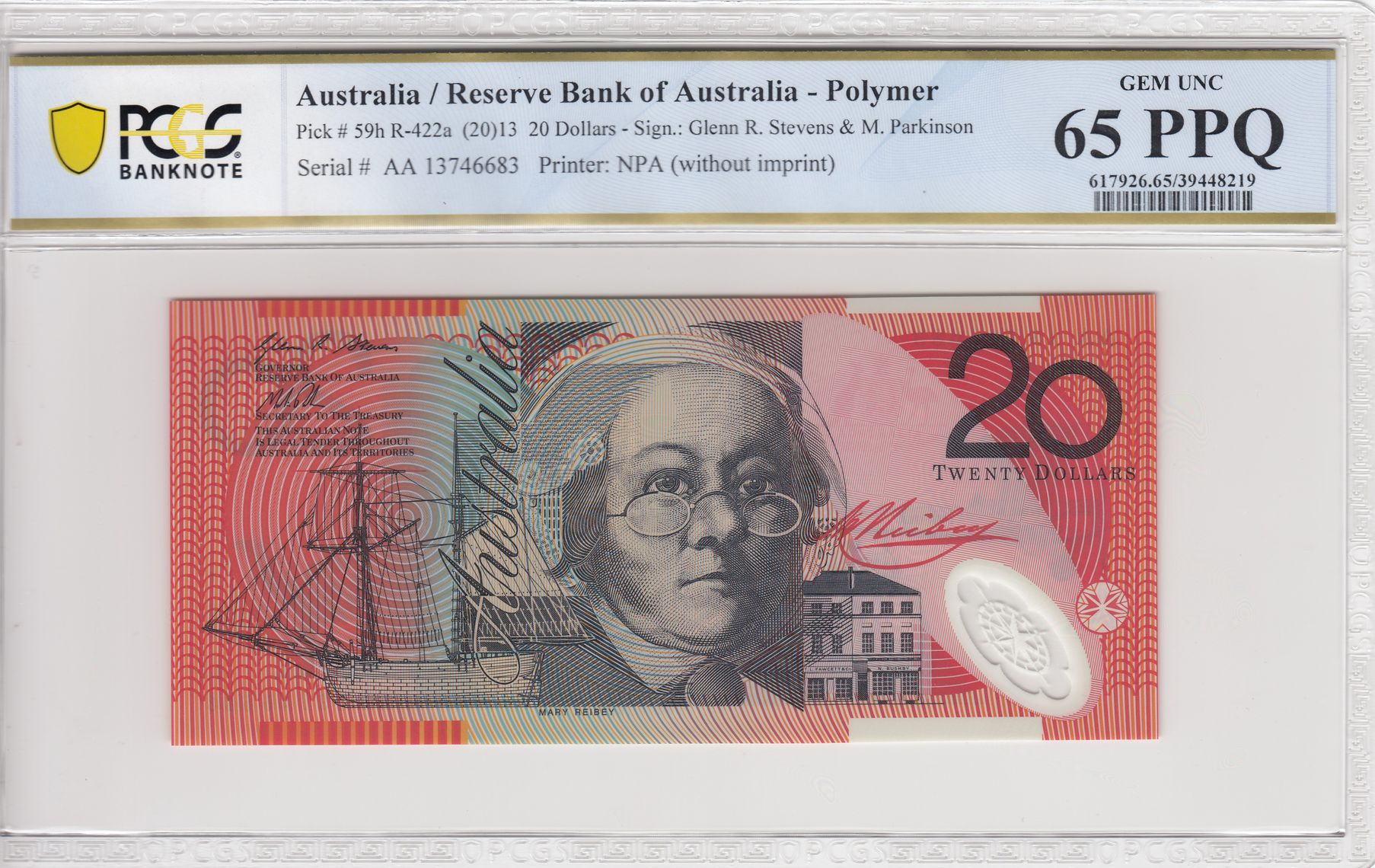 Stevens/Parkinson, Twenty Dollar, 2013, PCGS Gem UNC 65 PPQ