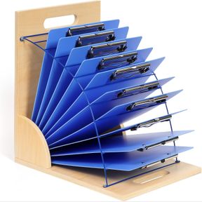 GAMENOTE CLIPBOARD HOLDER - WOOD AND METAL CLIPBOARD STAND CLIPBOARDS STORAGE RACK SMALL WHITE BOARD ORGANIZER FOR CLASSROOM OFFIC