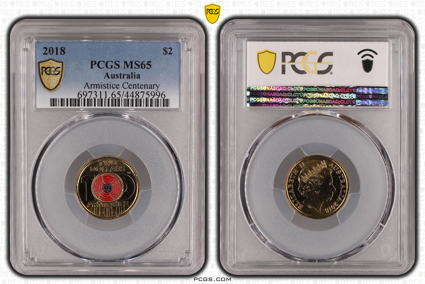 402 · Armistice Centenary Colorized , Two Dollar, 2018, PCGS MS65
