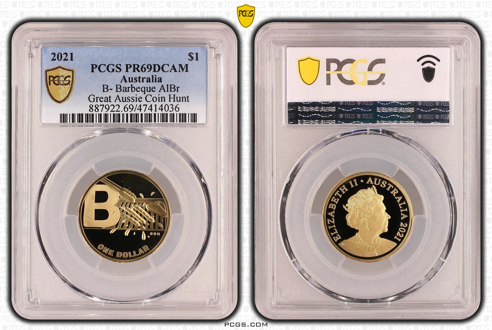 Elizabeth II, B- Barbeque AlBr, One Dollar, 2021, PCGS PR69DCAM