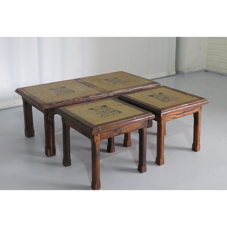 CONCRETE TOP COFFEE TABLE AND PAIR OF SIDE TABLES