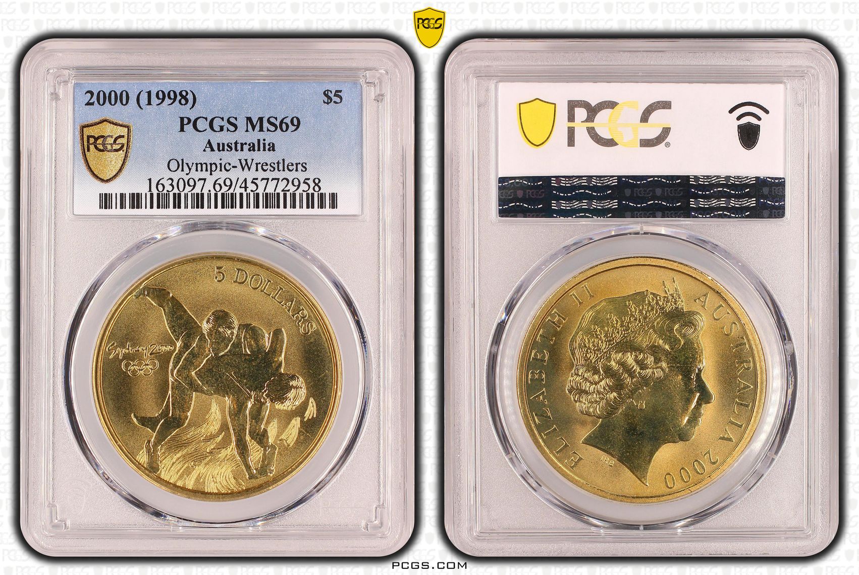Elizabeth II, Olympic-Wrestlers, POP 2/0, Five Dollar, 2000, PCGS MS 69