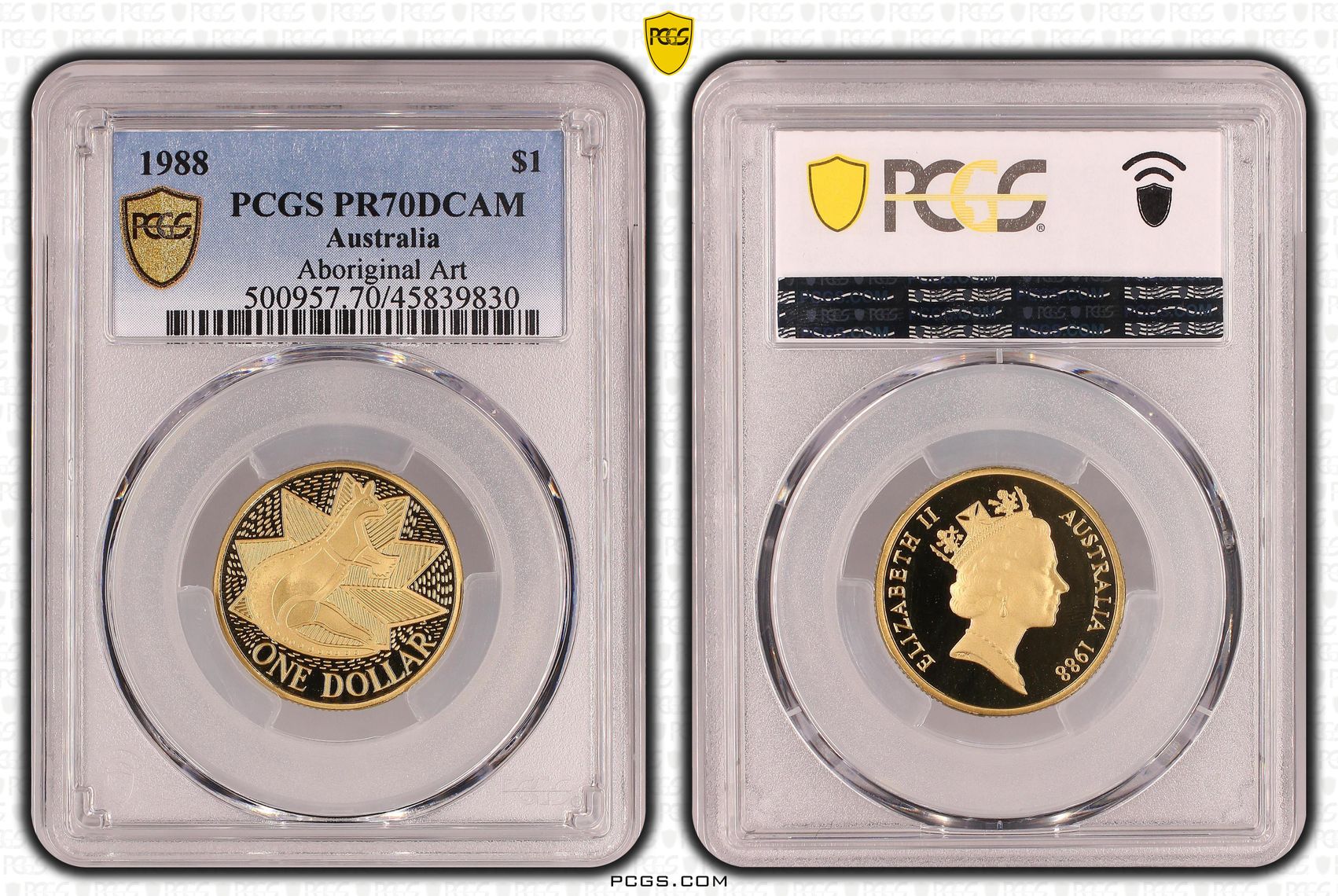 Elizabeth II, Aboriginal Art - Kangaroo, One Dollar, 1988, PCGS PR 70DCAM