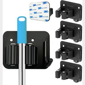 HAOYOWJY MOP AND BROOM HOLDER WALL MOUNT STAINLESS STEEL 304 TOOL GARAGE ORGANIZATION COMMAND RACK SCREW AND SELF ADHESIVE 3M BROO