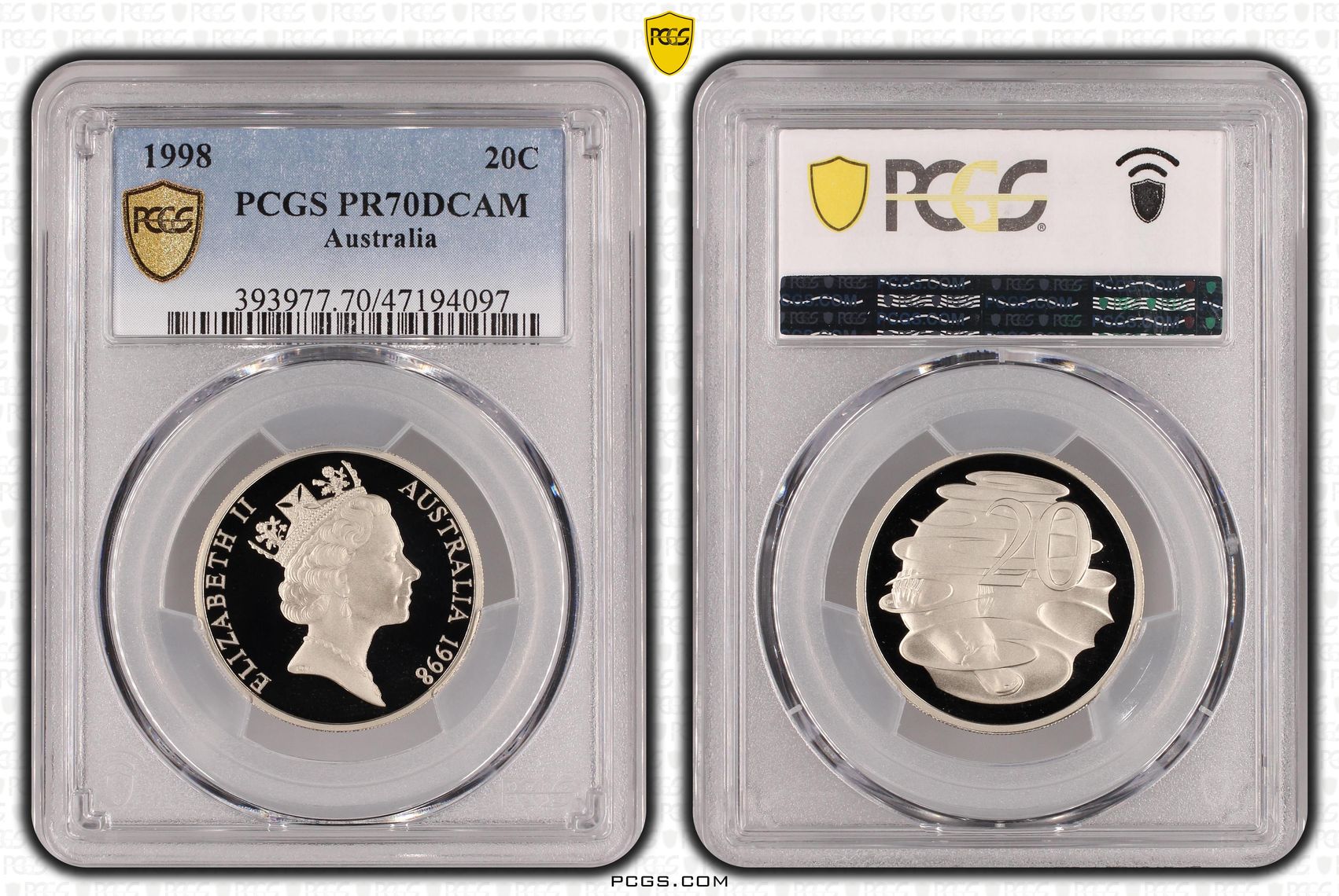 Elizabeth II, Pop 20/0, Twenty Cent, 1998, PCGS PR70DCAM