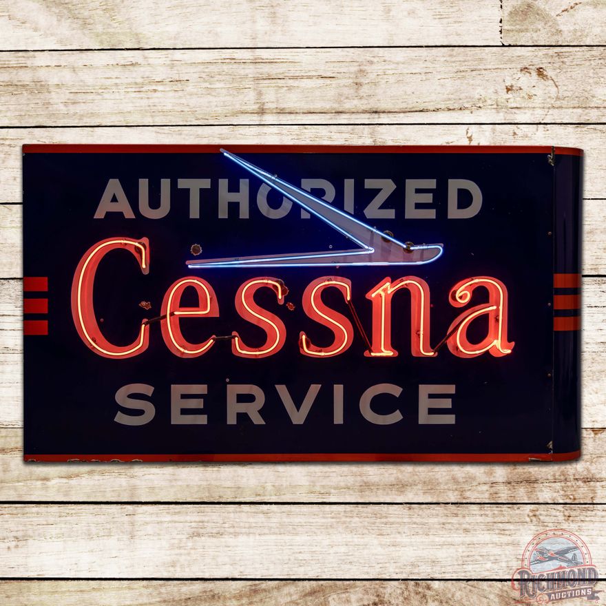 Cessna Authorized Service Double Sided Porcelain Neon Sign w/ Logo
