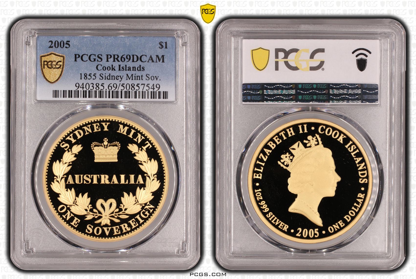 Cook Islands, 1855 Sydney Mint Sov., One Dollar, 2005, PCGS PR69DCAM
