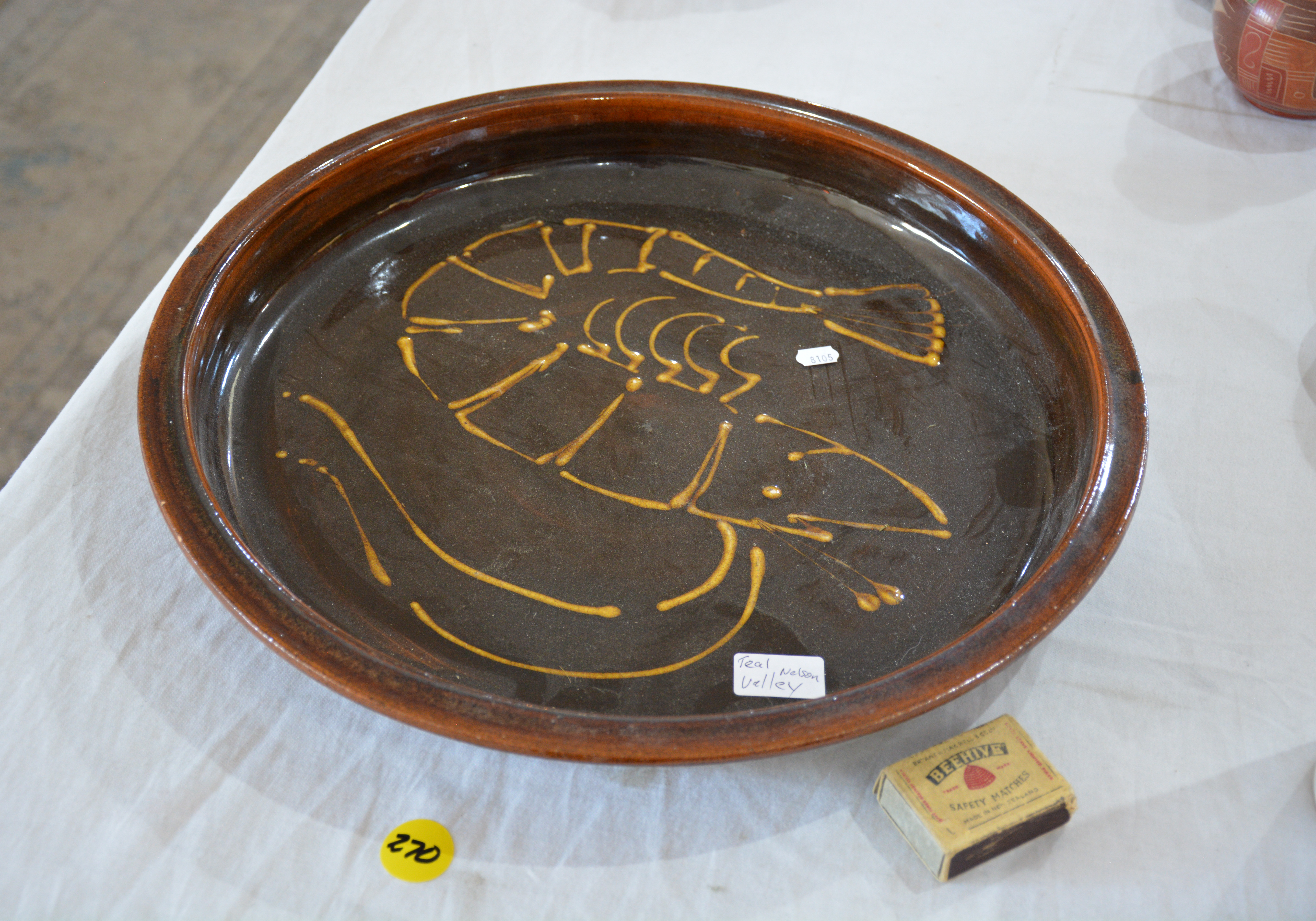 Large Pottery Plate - Teal Valley - Nelson — sold at auction in New Zealand for $10