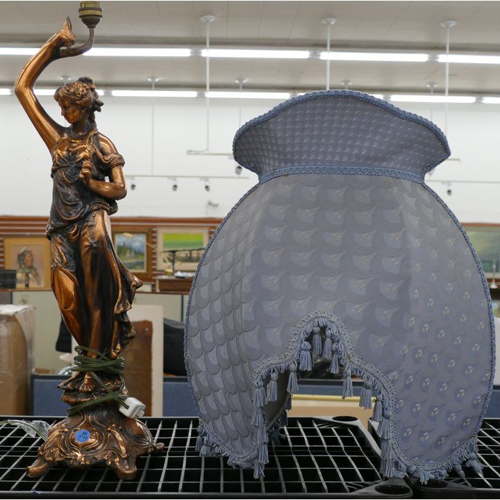 Vintage Figural Metal Table Lamp with Shade 24''